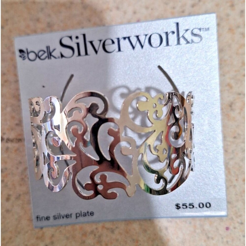 Belk Silverworks Fine Silver Plate Filigree Scroll Cuff Bracelet – New on Card